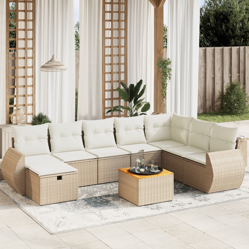 Soffgrupp För Trädgården Med Dynor 9 Delar Beige Konstrotting