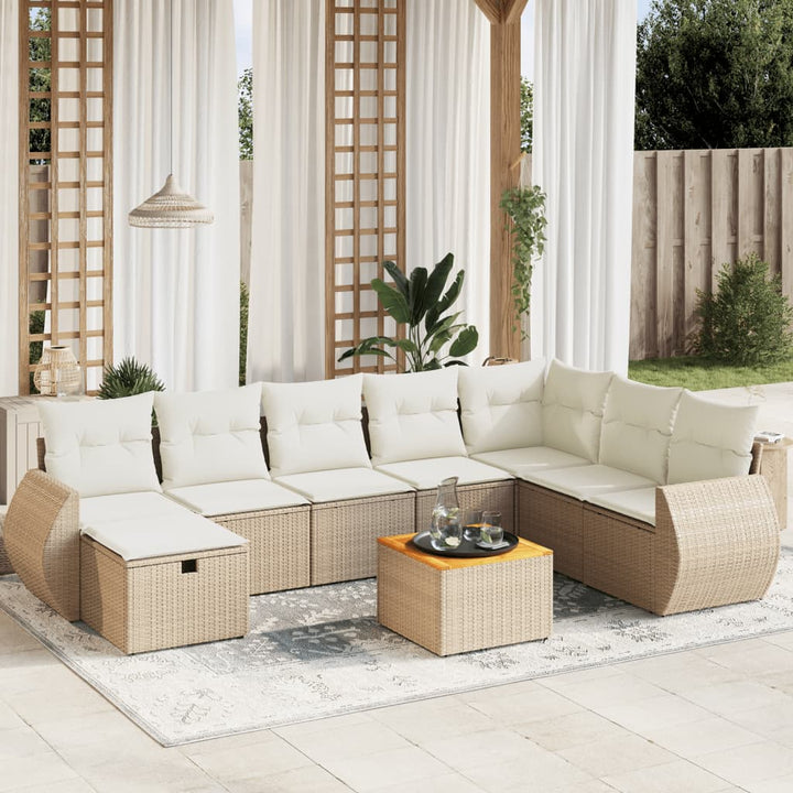 Soffgrupp För Trädgården Med Dynor 9 Delar Beige Konstrotting
