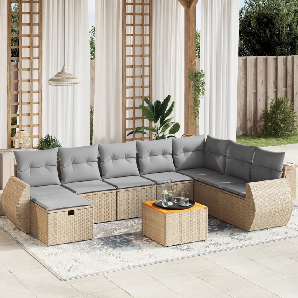 Soffgrupp För Trädgården Med Dynor 9 Delar Beige Konstrotting