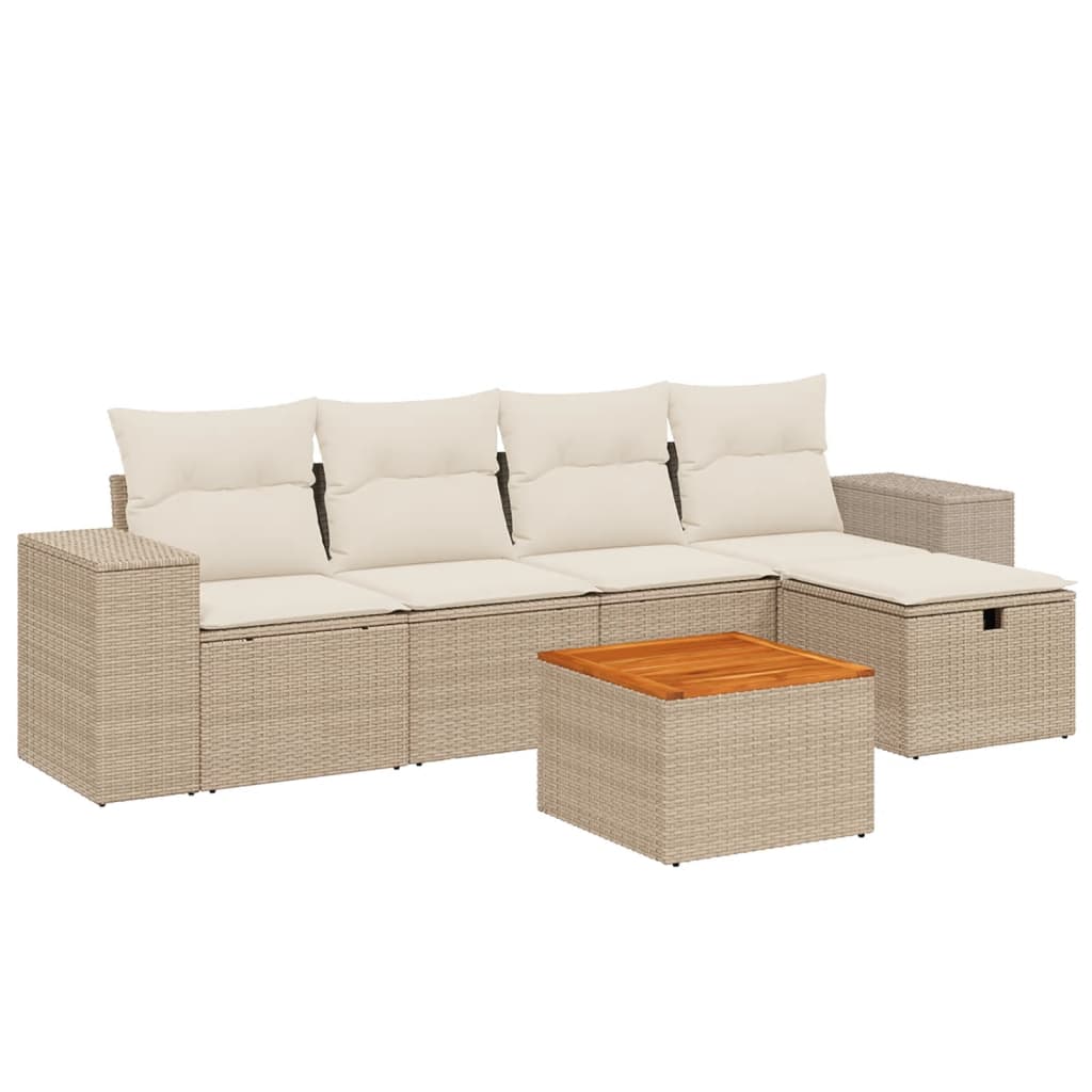 Soffgrupp För Trädgården Med Dynor 6 Delar Beige Konstrotting