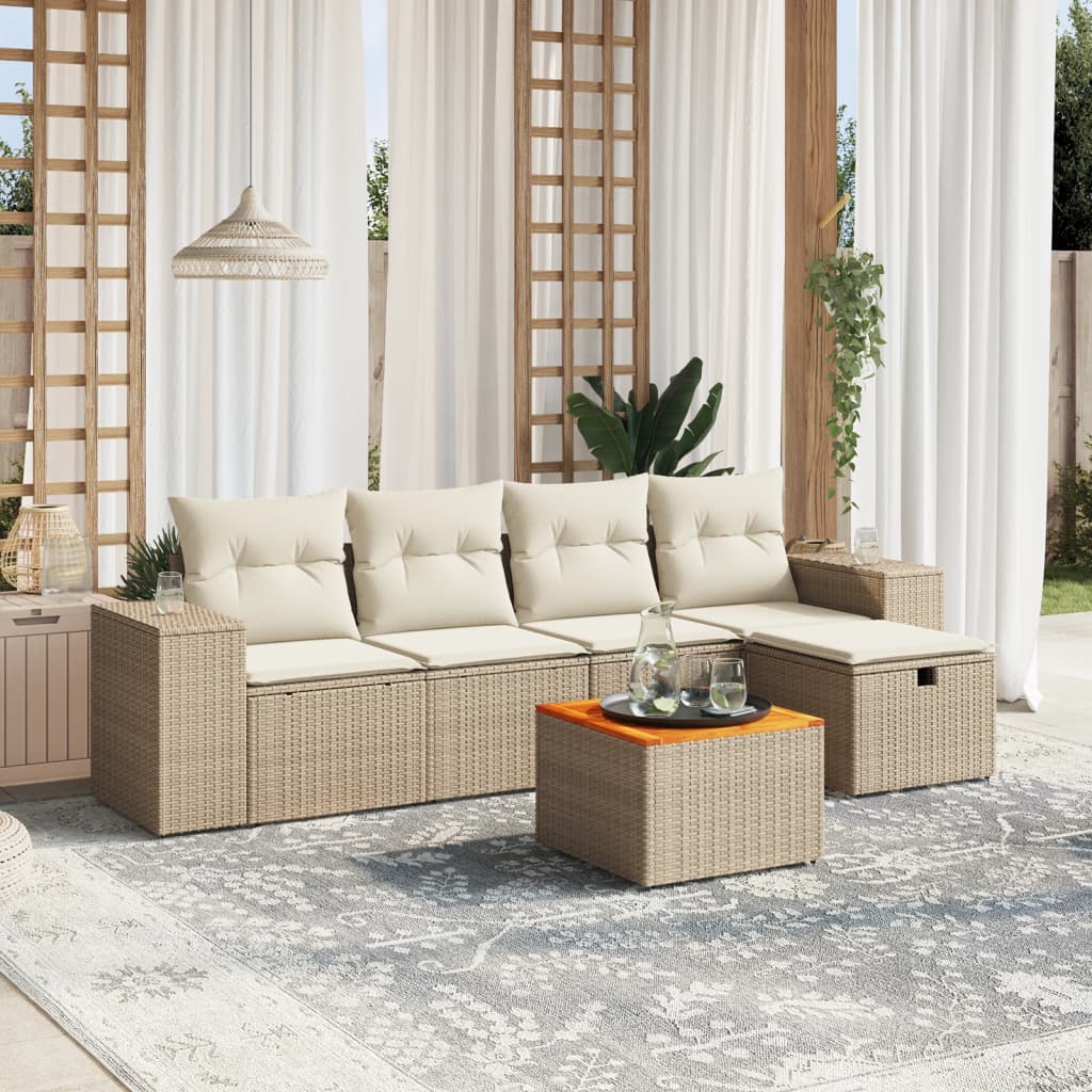 Soffgrupp För Trädgården Med Dynor 6 Delar Beige Konstrotting
