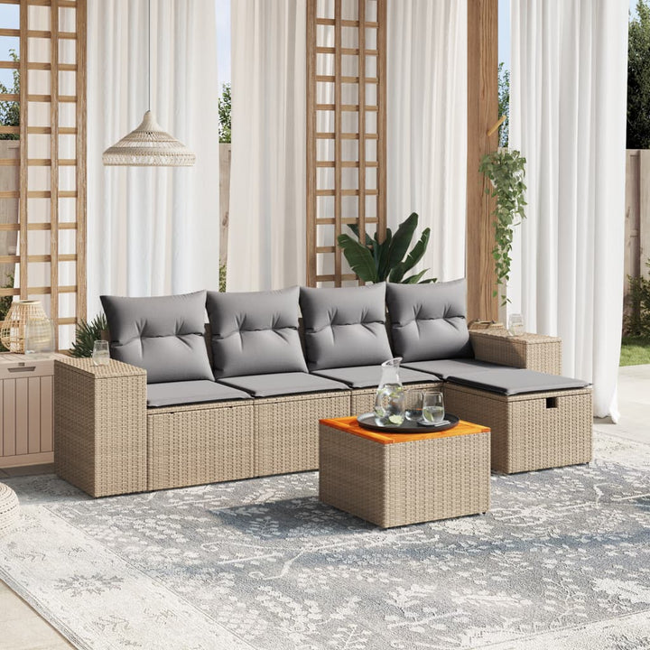 Soffgrupp För Trädgården Med Dynor 6 Delar Beige Konstrotting