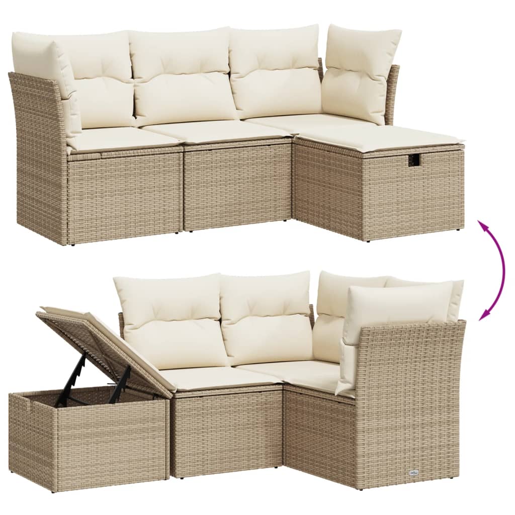 Soffgrupp För Trädgård Med Dynor 4 Delar Beige Konstrotting