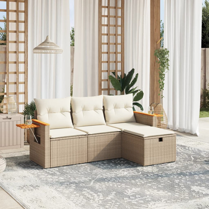 Soffgrupp För Trädgård Med Dynor 4 Delar Beige Konstrotting