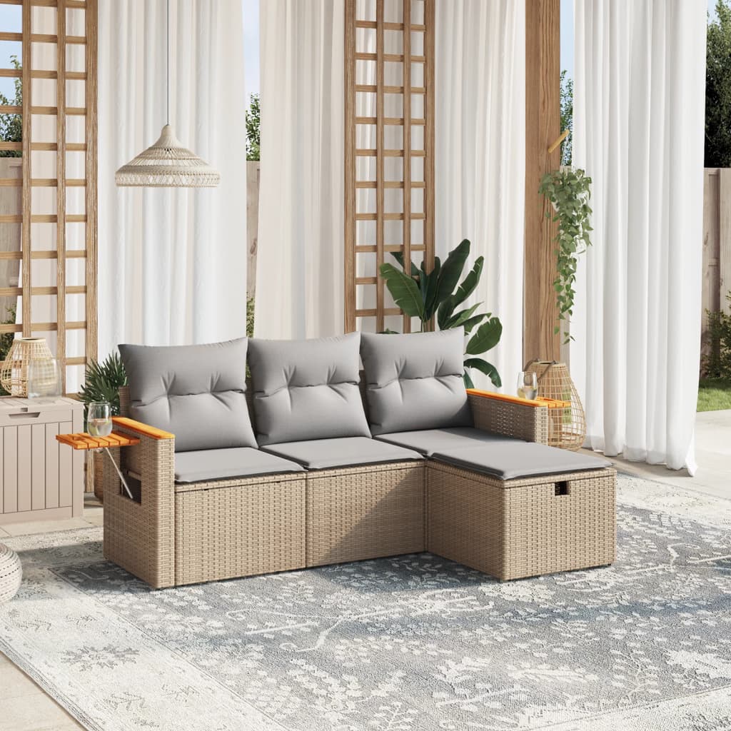 Soffgrupp För Trädgård Med Dynor 4 Delar Beige Konstrotting