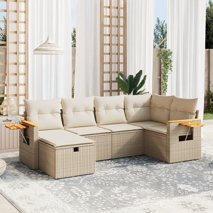 Matgrupp För Trädgården Med Dynor 7 Delar Beige Konstrotting