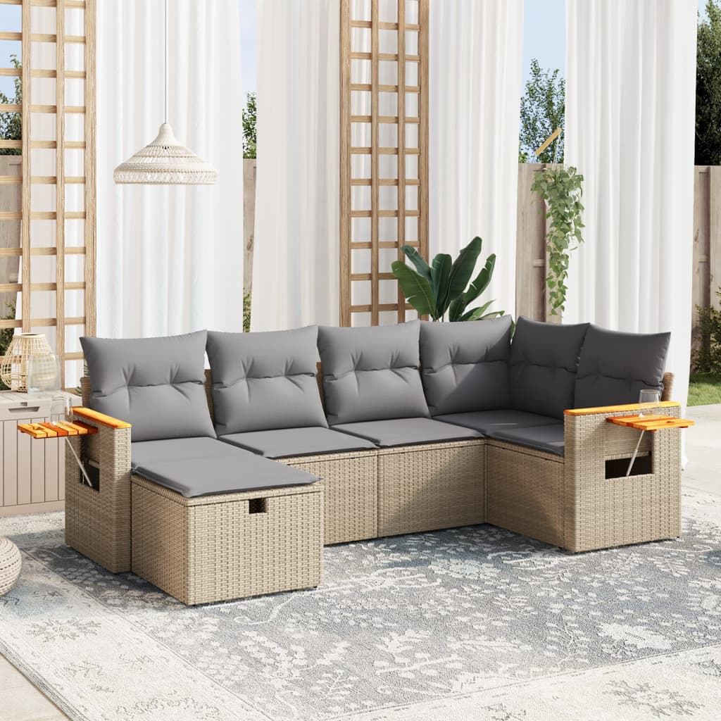 Matgrupp För Trädgården Med Dynor 7 Delar Beige Konstrotting