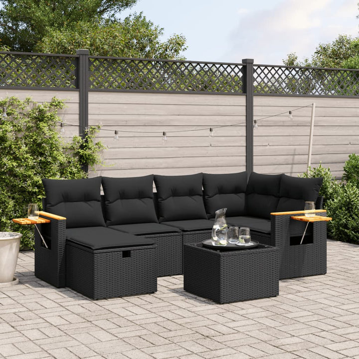 Matgrupp För Trädgården Med Dynor 7 Delar Beige Konstrotting