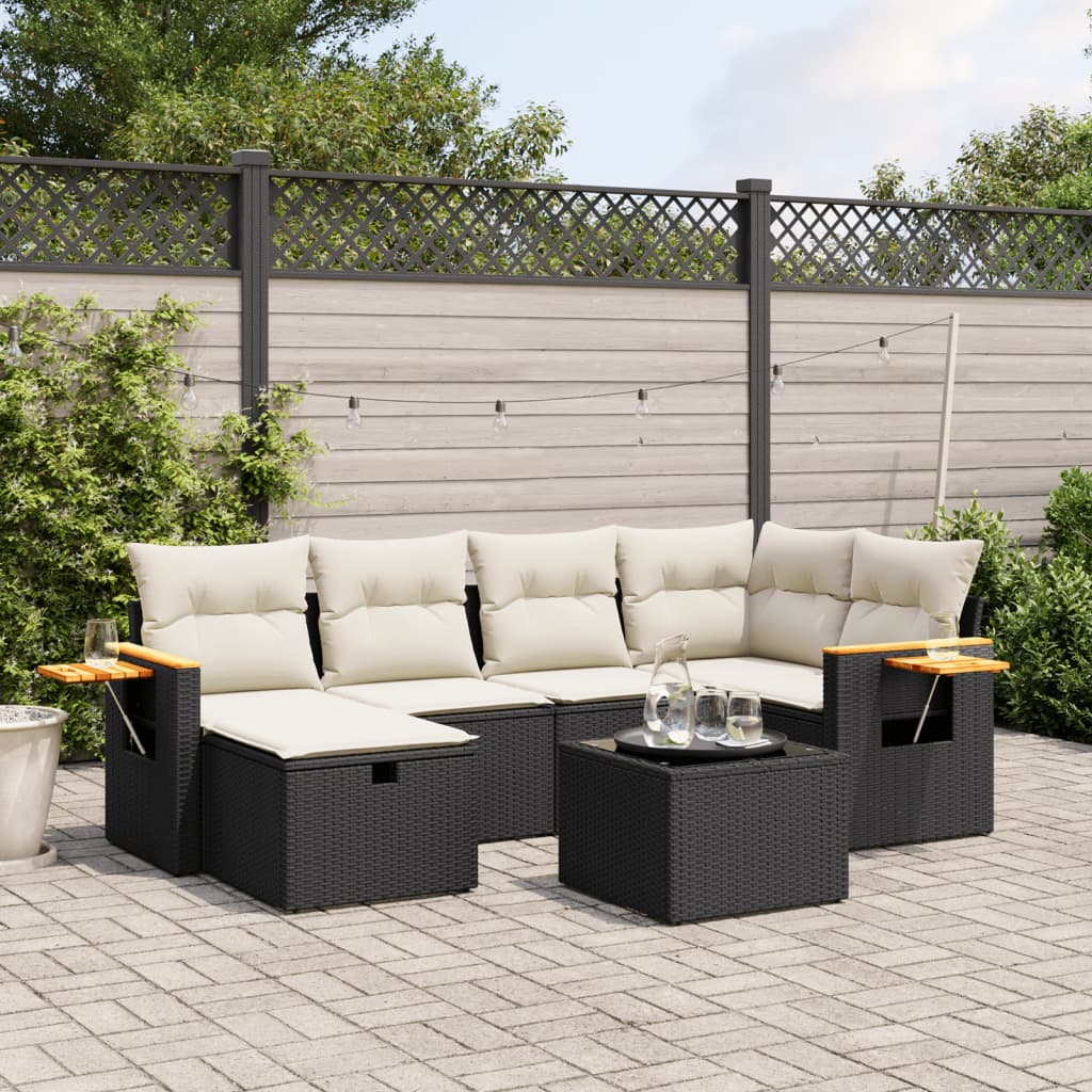 Matgrupp För Trädgården Med Dynor 7 Delar Beige Konstrotting