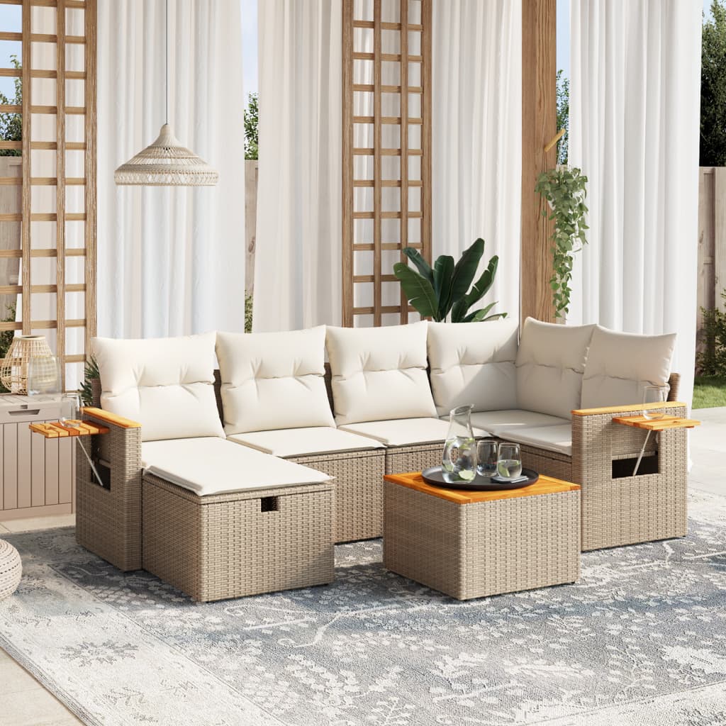 Matgrupp För Trädgården Med Dynor 7 Delar Beige Konstrotting
