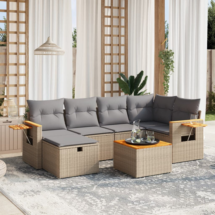 Matgrupp För Trädgården Med Dynor 7 Delar Beige Konstrotting