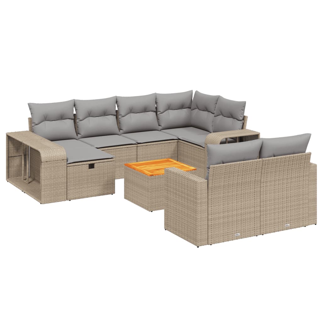 Loungegrupp För Trädgården M. Dynor 11 Delar Beige Konstrotting