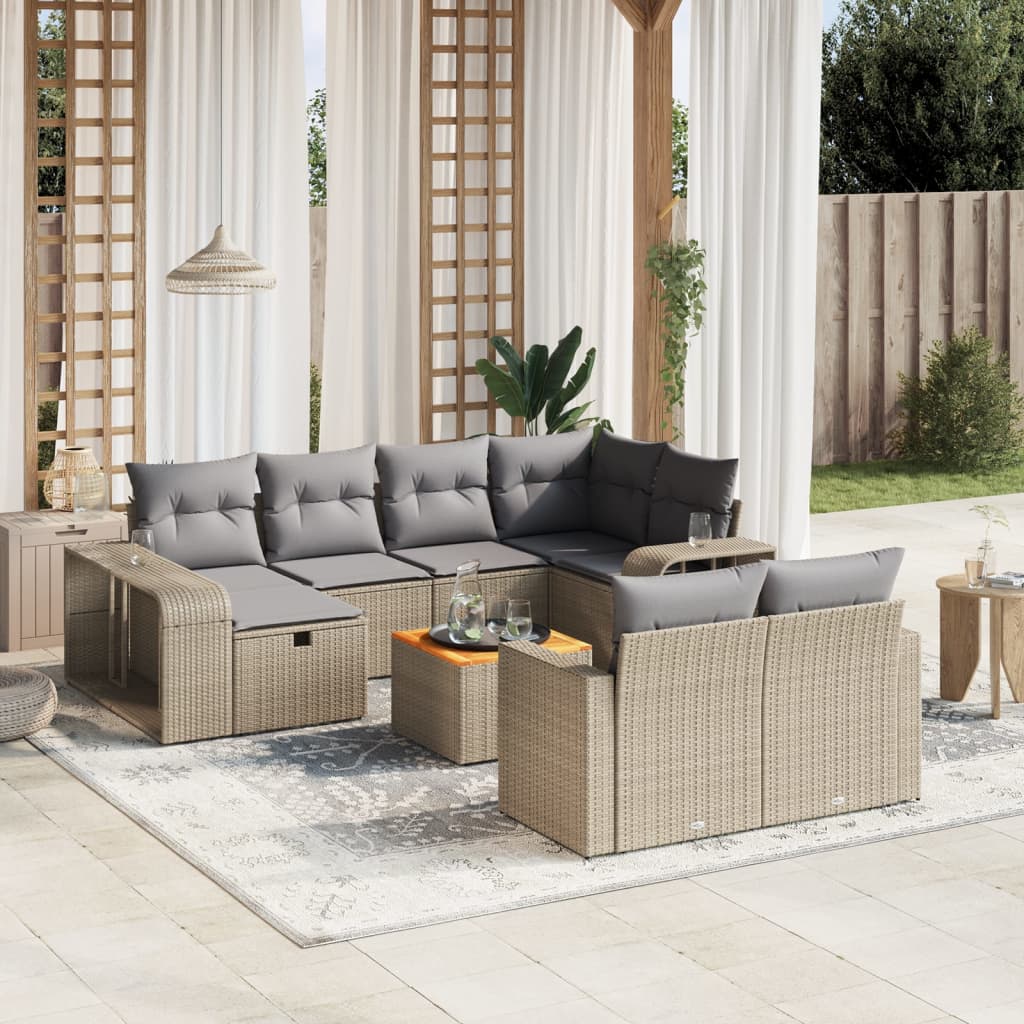 Loungegrupp För Trädgården M. Dynor 11 Delar Beige Konstrotting