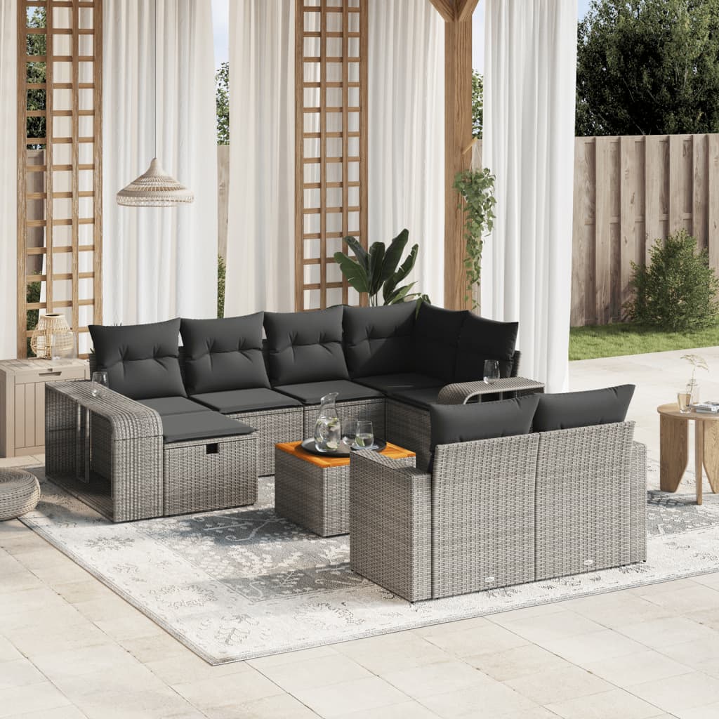 Loungegrupp För Trädgården M. Dynor 11 Delar Beige Konstrotting