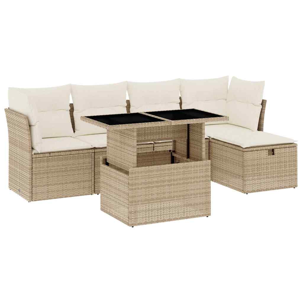 Soffgrupp För Trädgården Med Dynor 6 Delar Beige Konstrotting