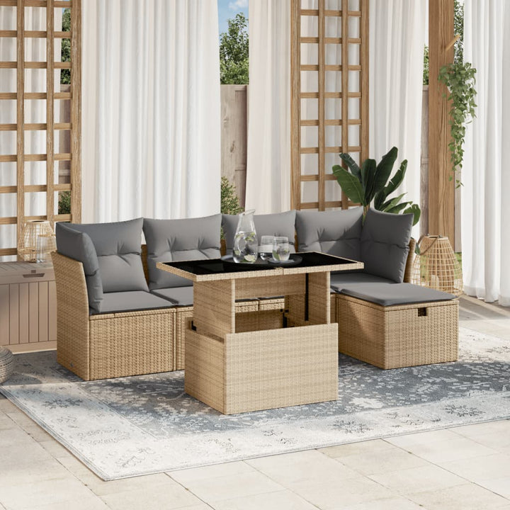 Soffgrupp För Trädgården Med Dynor 6 Delar Beige Konstrotting