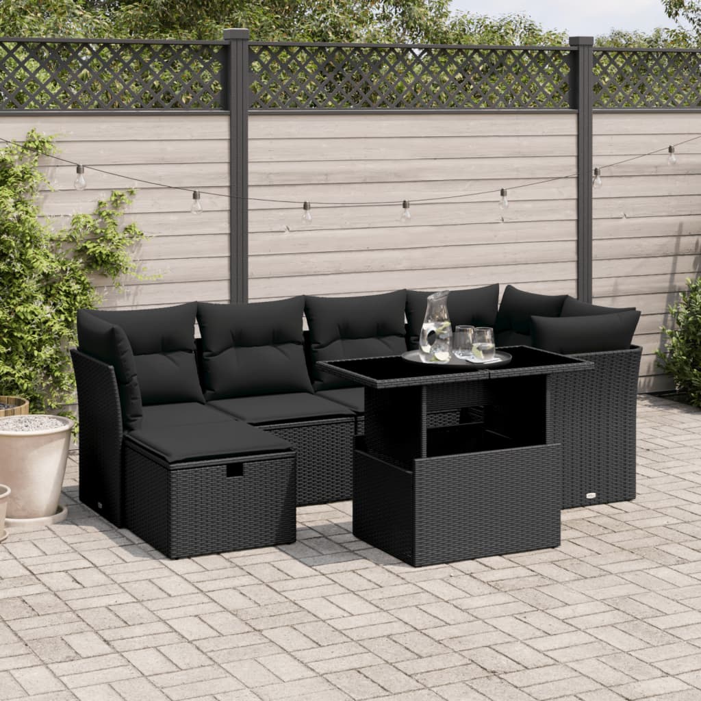 Matgrupp För Trädgården Med Dynor 7 Delar Beige Konstrotting