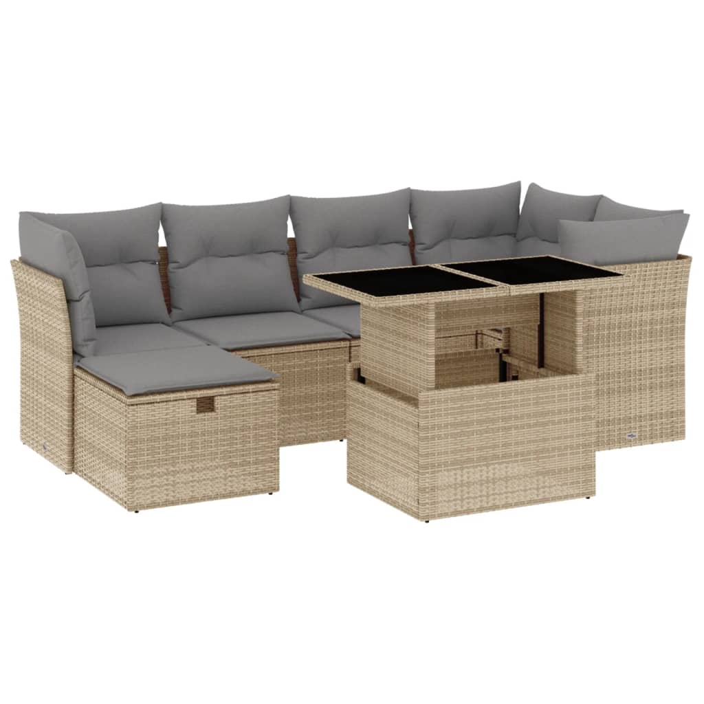 Matgrupp För Trädgården Med Dynor 7 Delar Beige Konstrotting