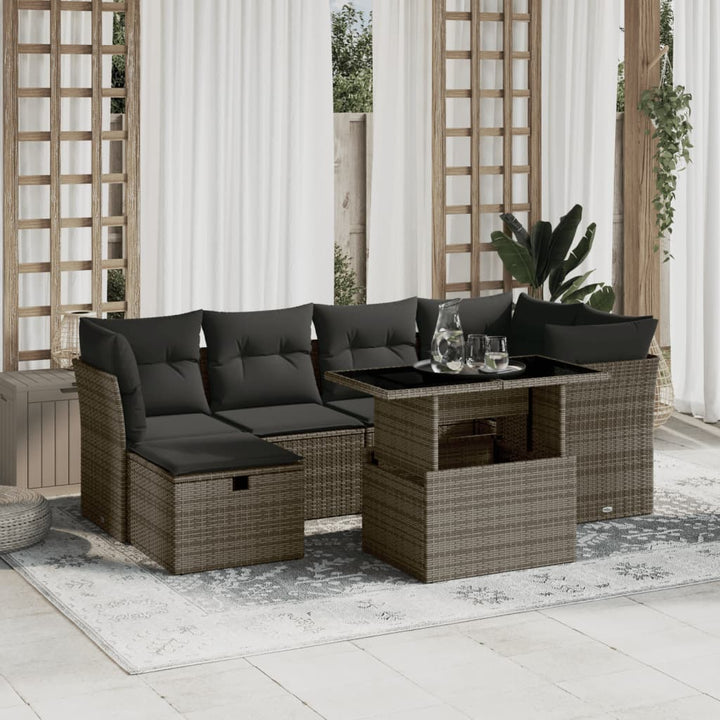 Matgrupp För Trädgården Med Dynor 7 Delar Beige Konstrotting