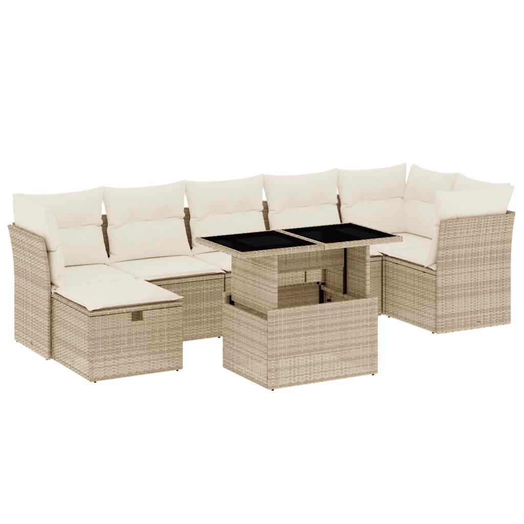 Matgrupp För Trädgården Med Dynor 8 Delar Beige Konstrotting