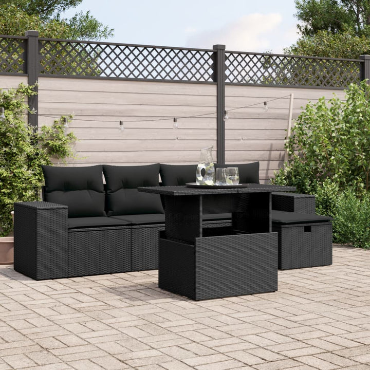 Loungegrupp Med Dynor 6 Delar Svart Konstrotting