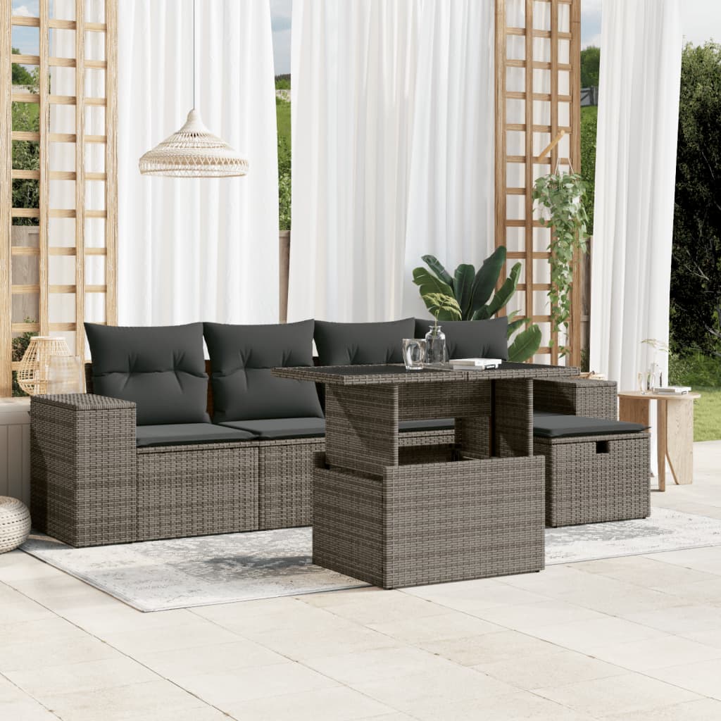 Loungegrupp Med Dynor 6 Delar Svart Konstrotting