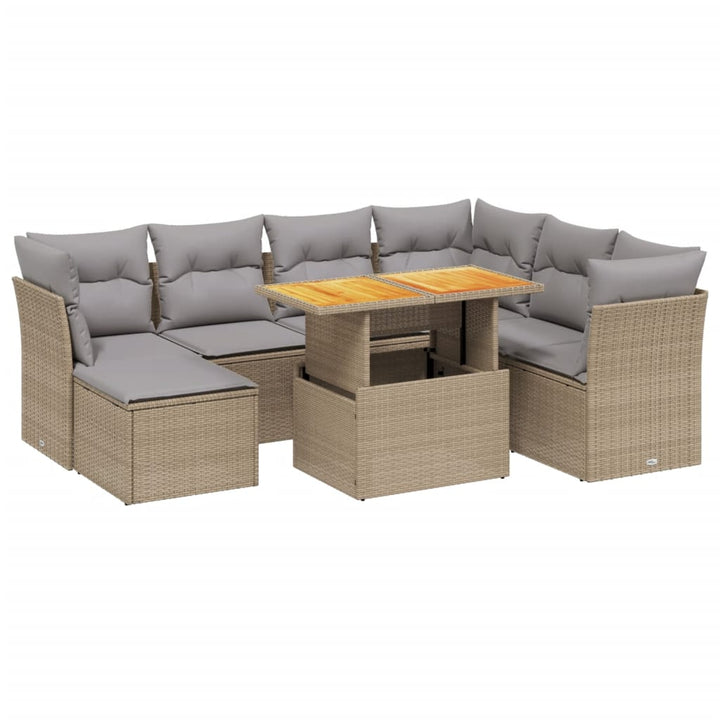 Matgrupp För Trädgården Med Dynor 8 Delar Beige Konstrotting
