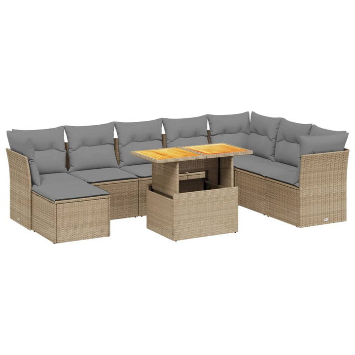 Soffgrupp För Trädgården Med Dynor 9 Delar Beige Konstrotting