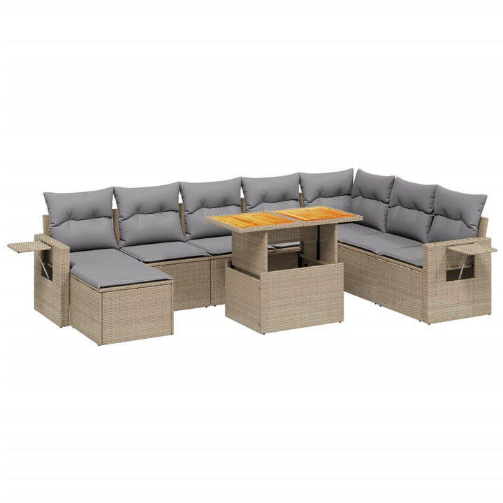 Soffgrupp För Trädgården Med Dynor 9 Delar Beige Konstrotting