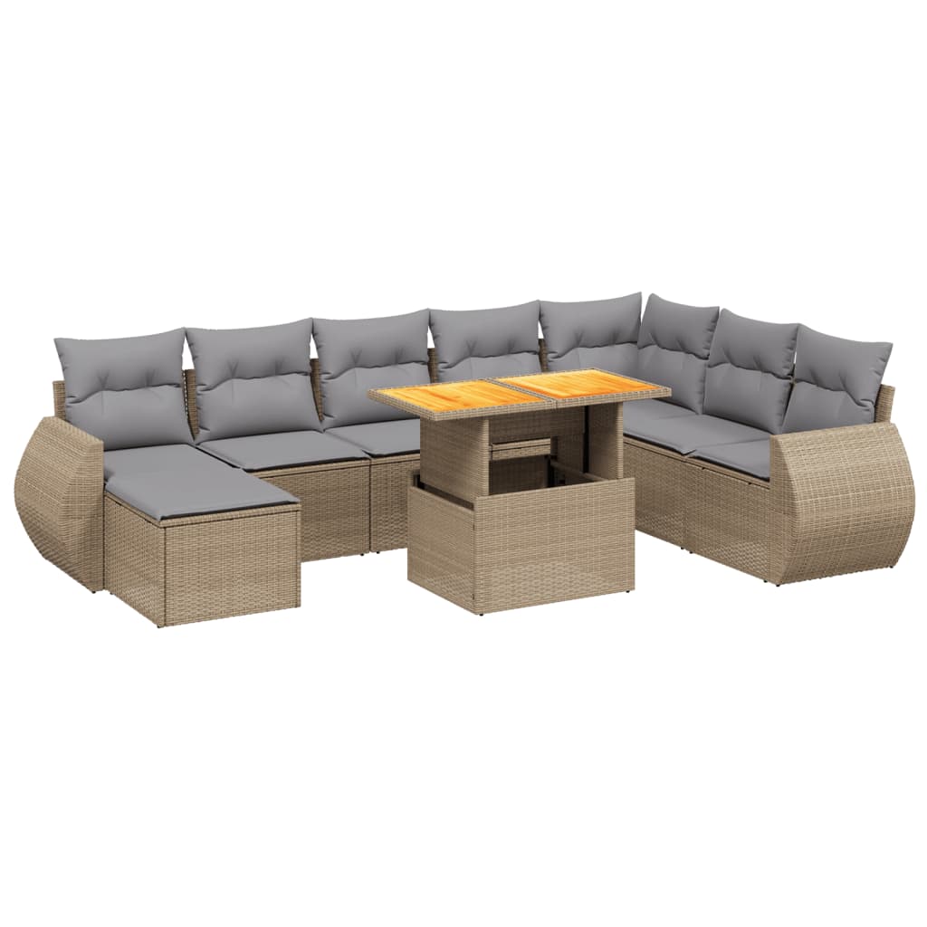 Soffgrupp För Trädgården Med Dynor 9 Delar Beige Konstrotting