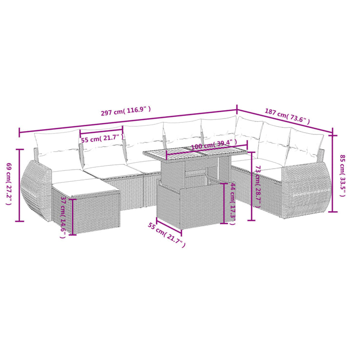 Soffgrupp För Trädgården Med Dynor 9 Delar Beige Konstrotting