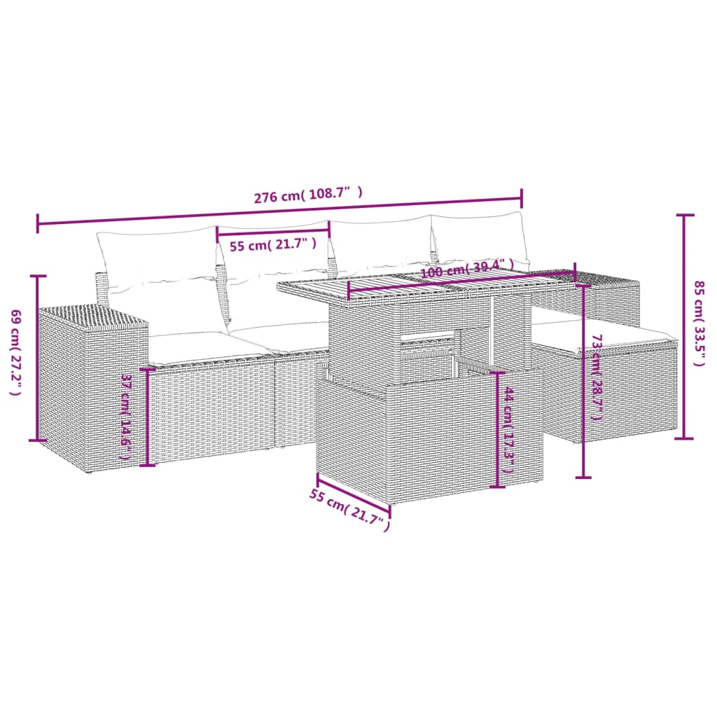 Loungegrupp Med Dynor 6 Delar Konstrotting