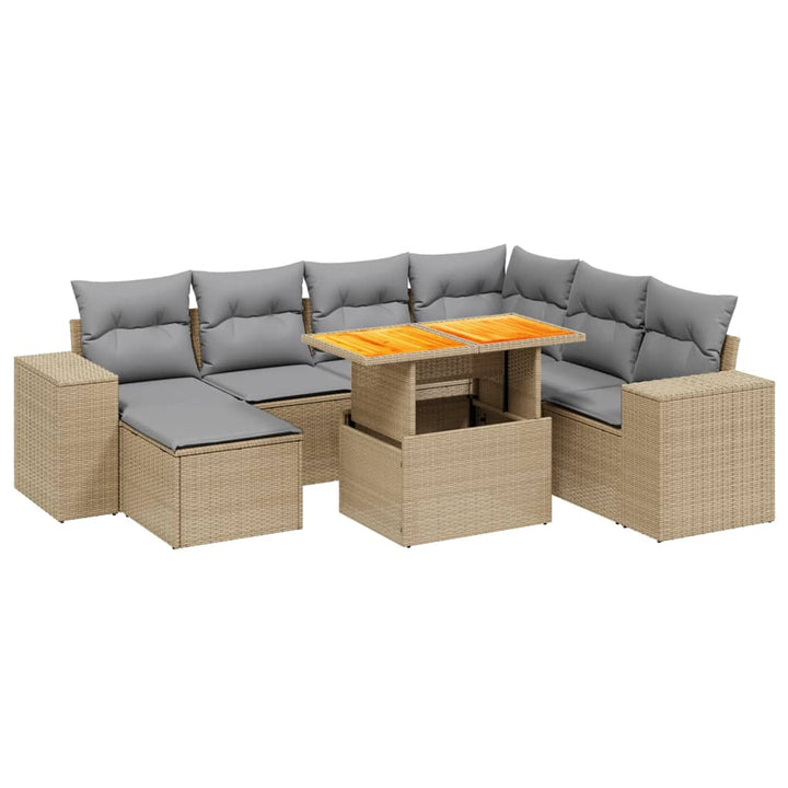 Matgrupp För Trädgården Med Dynor 8 Delar Beige Konstrotting