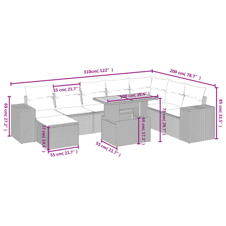 Soffgrupp För Trädgården Med Dynor 9 Delar Beige Konstrotting