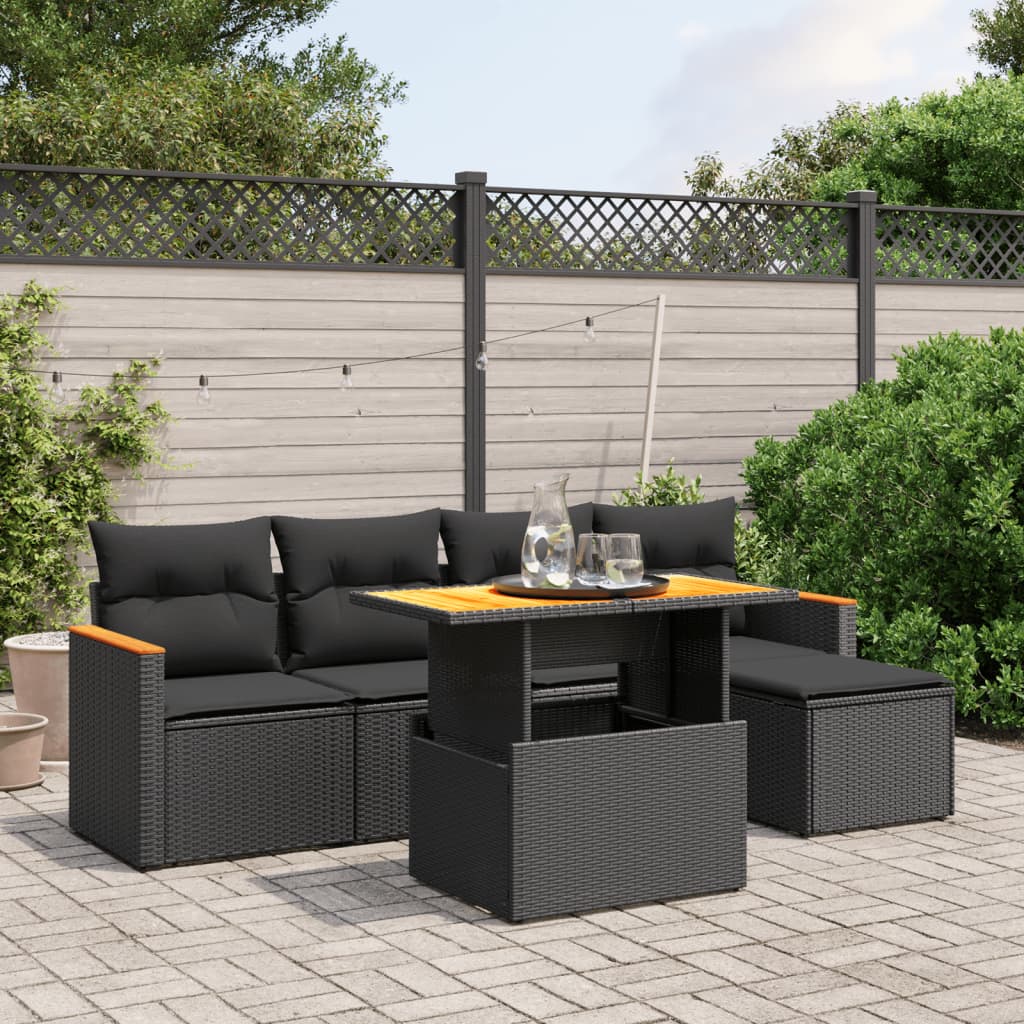 Loungegrupp Med Dynor 6 Delar Svart Konstrotting