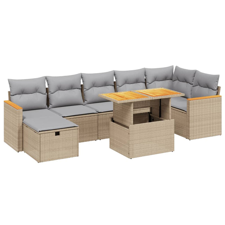 Matgrupp För Trädgården Med Dynor 8 Delar Beige Konstrotting