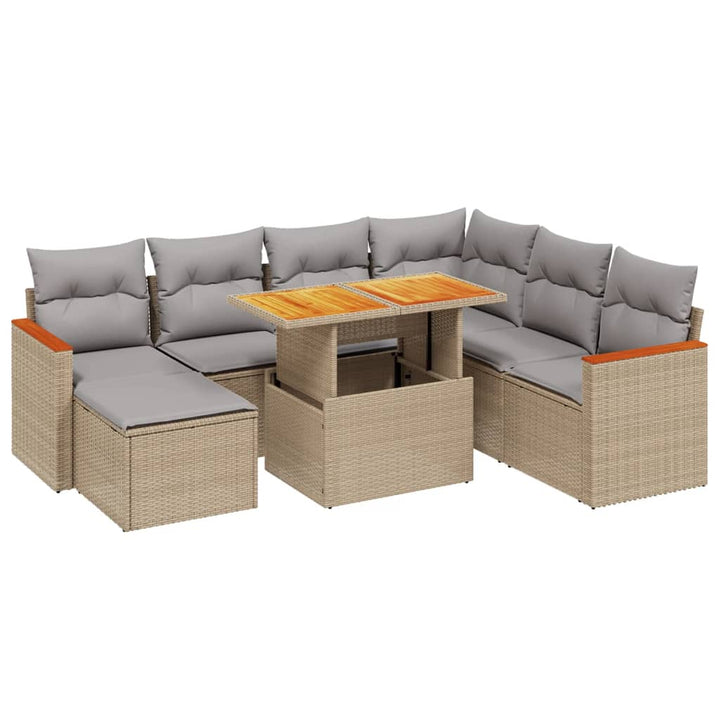 Matgrupp För Trädgården Med Dynor 8 Delar Beige Konstrotting