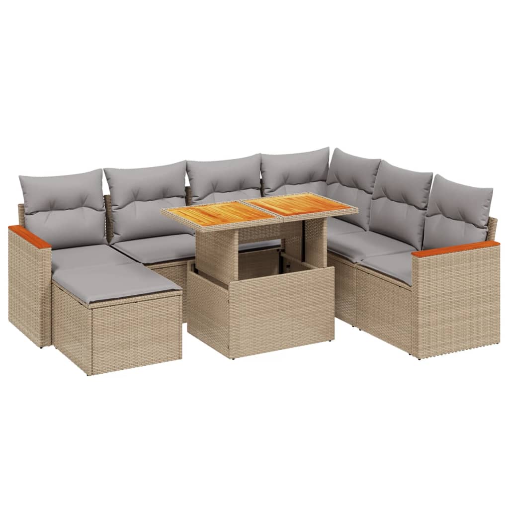 Matgrupp För Trädgården Med Dynor 8 Delar Beige Konstrotting