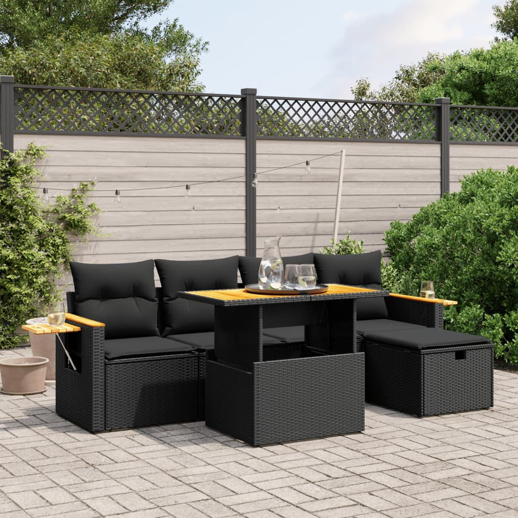 Loungegrupp Med Dynor 6 Delar Svart Konstrotting