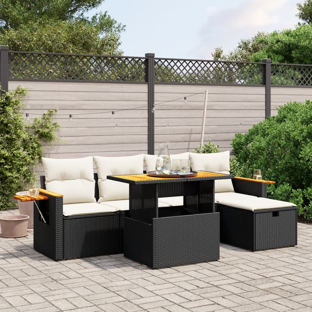 Loungegrupp Med Dynor 6 Delar Svart Konstrotting