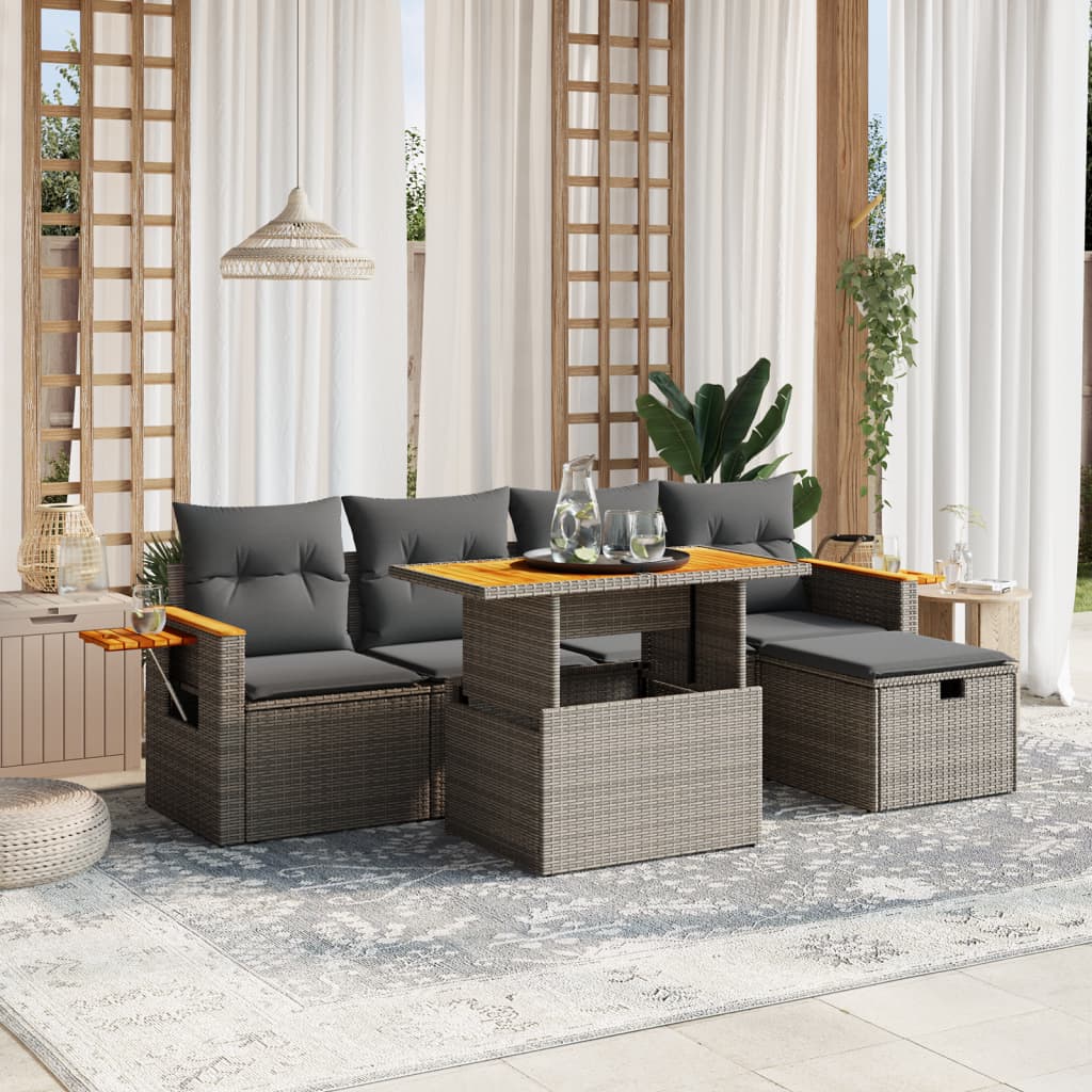 Loungegrupp Med Dynor 6 Delar Svart Konstrotting