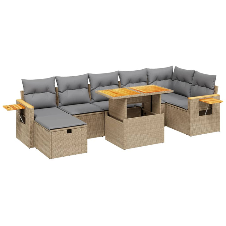 Matgrupp För Trädgården Med Dynor 8 Delar Beige Konstrotting