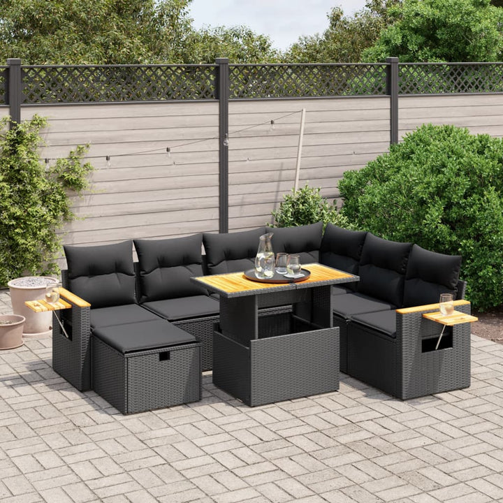 Loungegrupp För Trädgården Med Dynor 8 Delar Svart Konstrotting