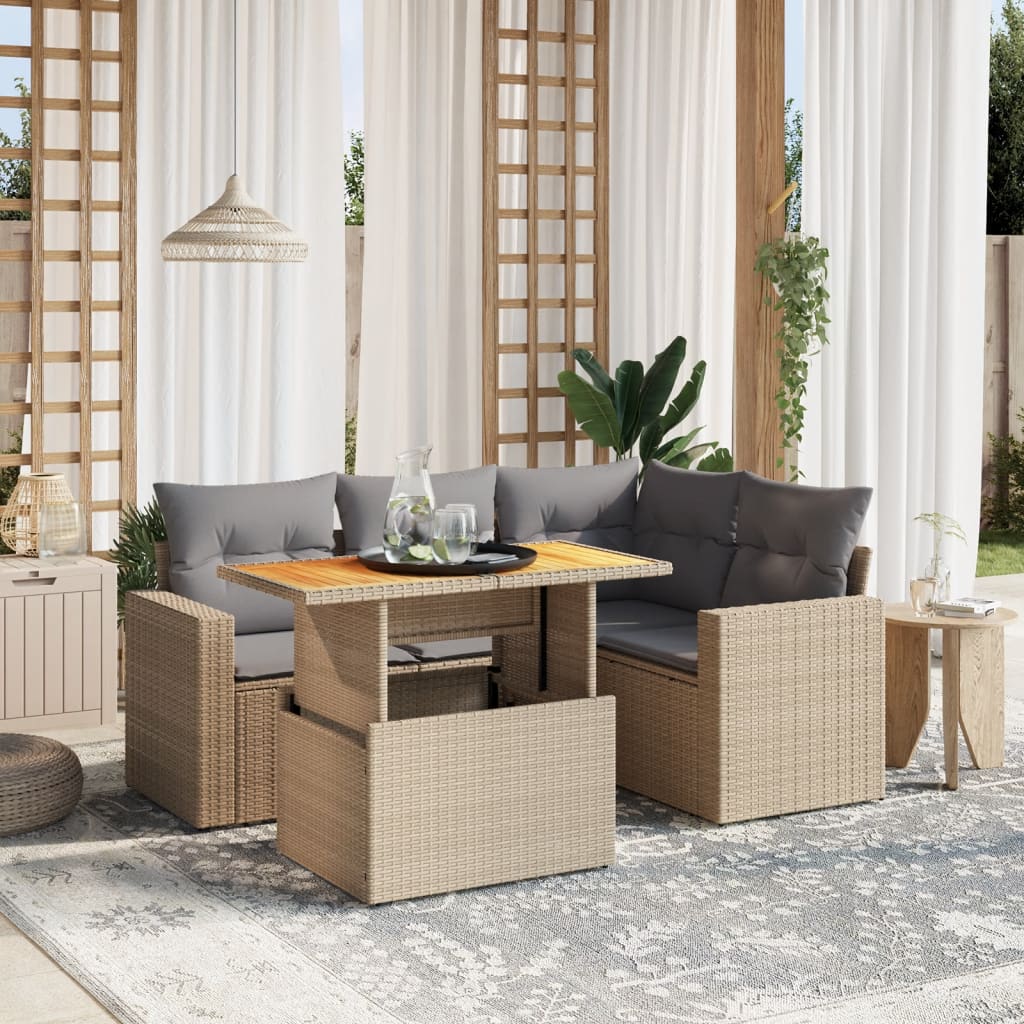 Loungegrupp För Trädgården Med Dynor 5 Delar Svart Konstrotting