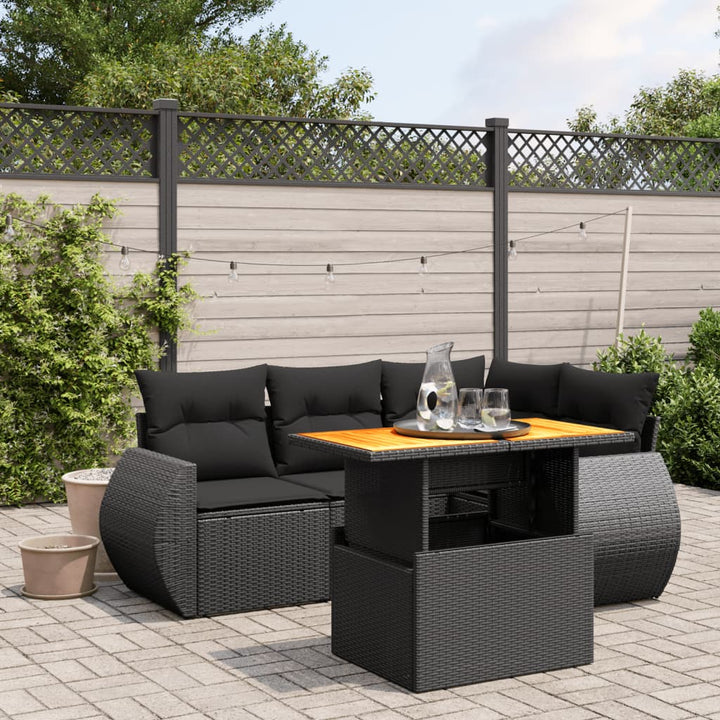 Loungegrupp För Trädgården Med Dynor 5 Delar Svart Konstrotting