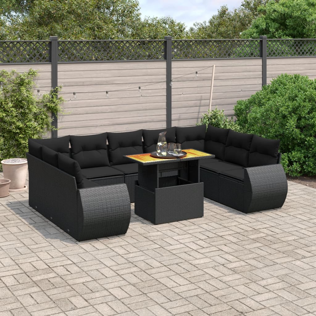 Loungegrupp 10 Delar Med Svarta Dynor Konstrotting