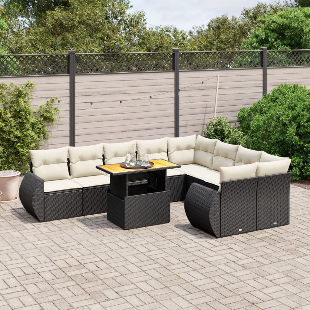 Loungegrupp 10 Delar Med Svarta Dynor Konstrotting