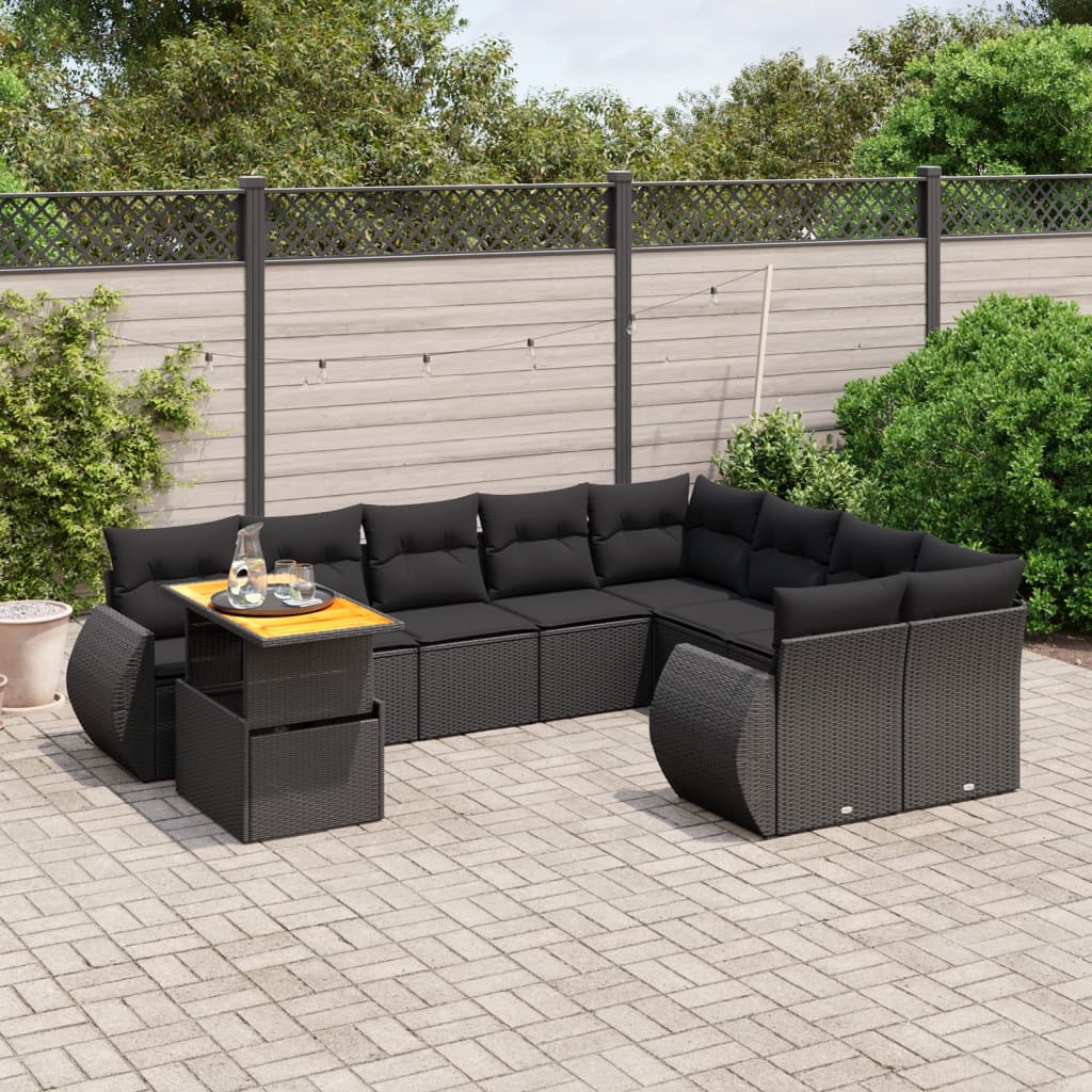 Loungegrupp 10 Delar Med Svarta Dynor Konstrotting