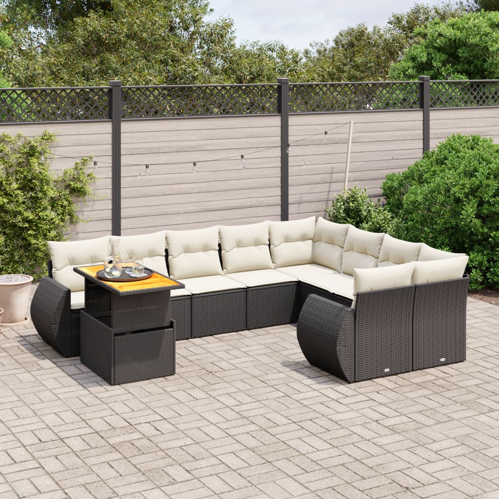 Loungegrupp 10 Delar Med Svarta Dynor Konstrotting