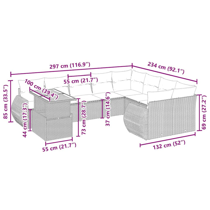 Soffgrupp För Trädgård Med Dynor 10 Delar Konstrotting